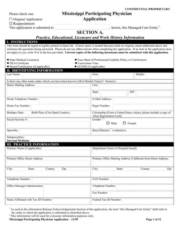 Mississippi Participating Application Form Preview