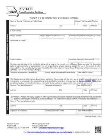 Missouri 5060 Exemption Form Preview