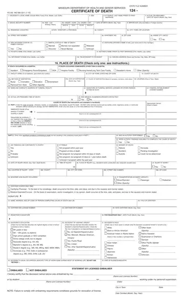 Missouri Certificate Of Death Form Preview