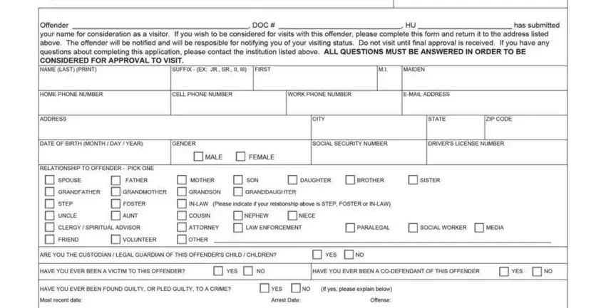 entering details in missouri corrections form part 1