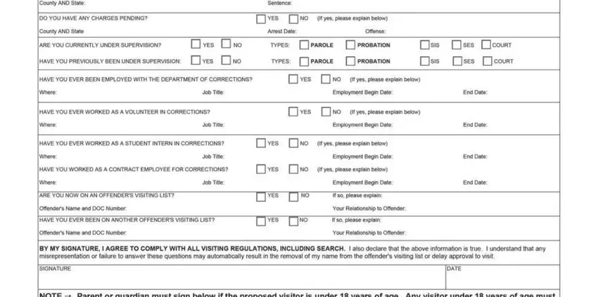 Filling out missouri corrections form step 2