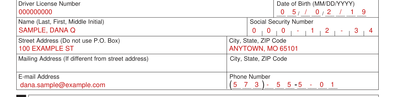 Form 4595 example filled out, name and address
