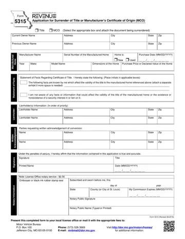 Missouri Form 5315 Preview