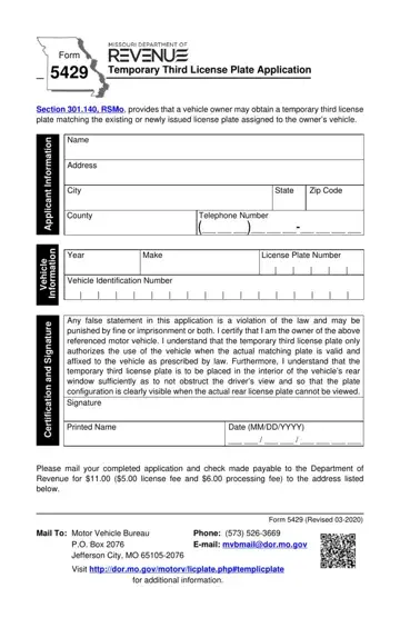 Missouri Form 5429 Preview