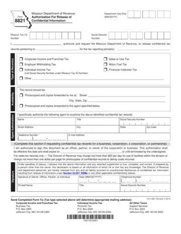 Missouri Form 8821 Preview