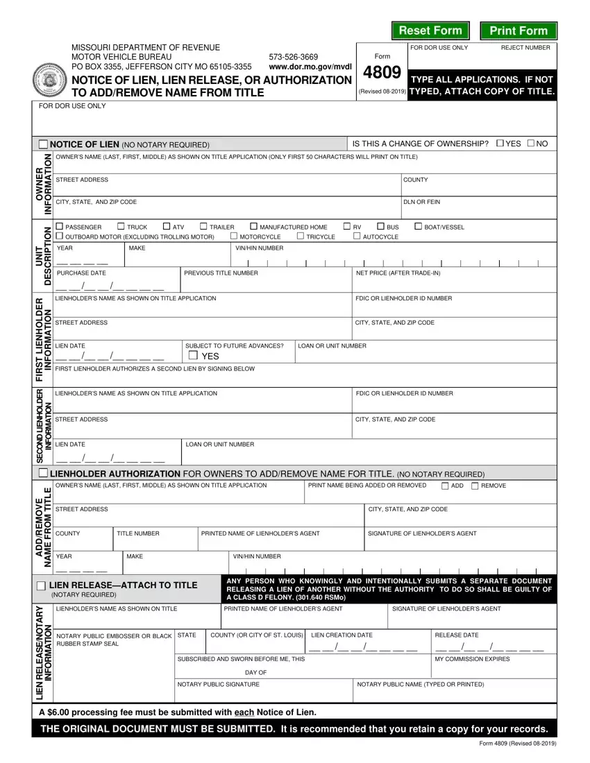 Missouri Lien Form first page preview