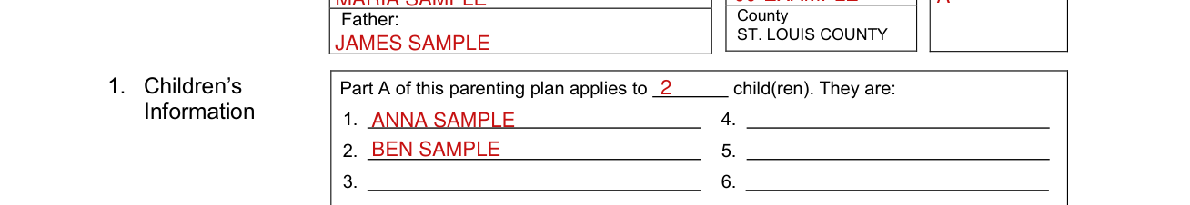 Form CCFC179 example filled out, children's Information