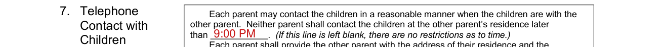 Form CCFC179 example filled out, telephone Contact with Children