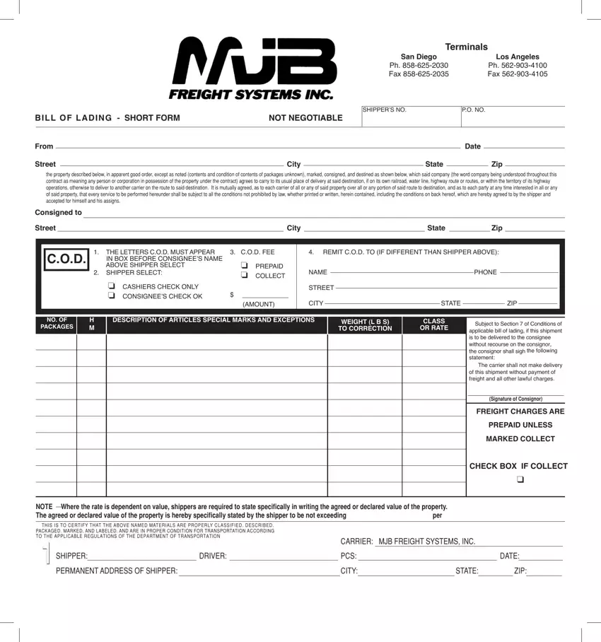 Mjb Bill Of Lading first page preview