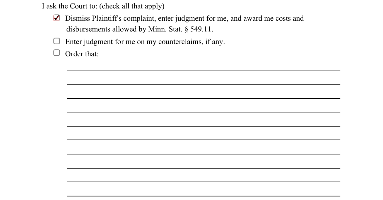 Form CIV302 example filled out, i ask the Court to