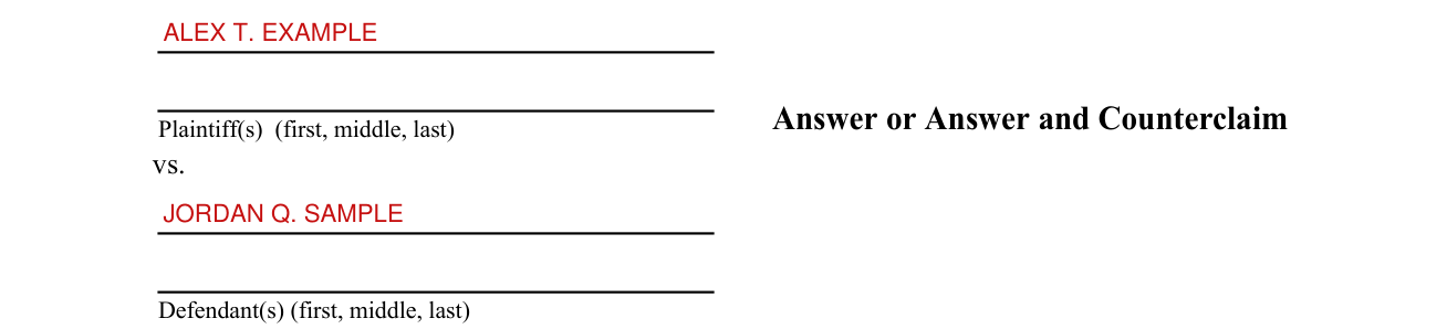Form CIV302 example filled out, plaintiff(s) and Defendant(s)