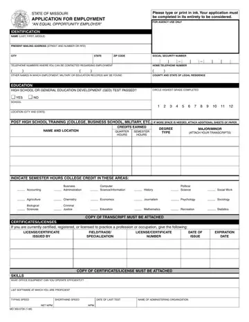 Mo Application Employment Form Preview