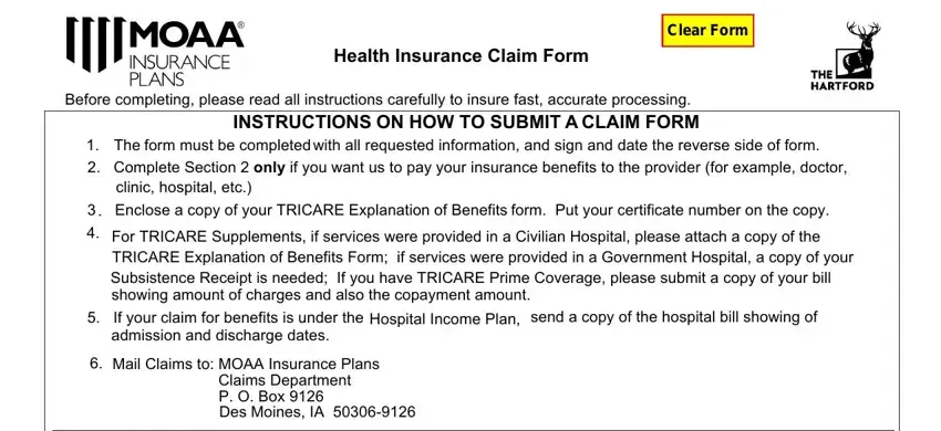 moaa insurance claim form blanks to fill in