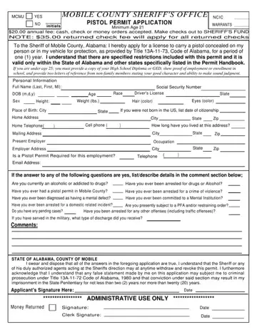 Mobile County Pistol Permit Form Preview