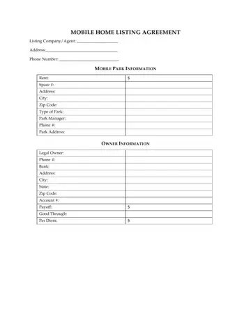 Mobile Home Listing Agreement Form Preview
