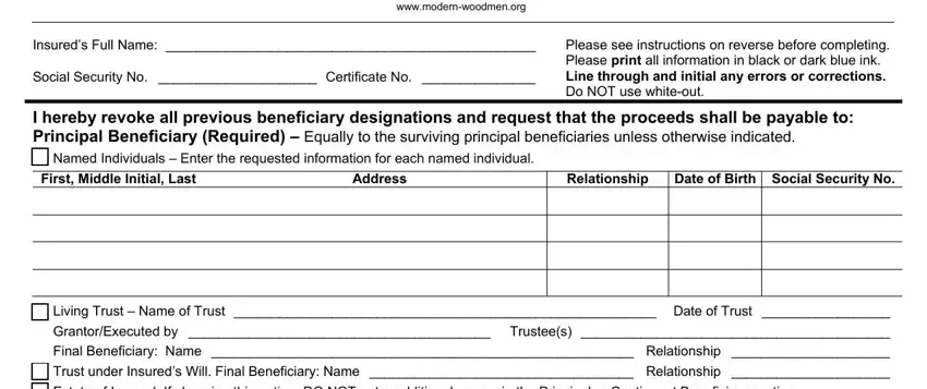 modern woodmen of america cash surrender forms spaces to fill in