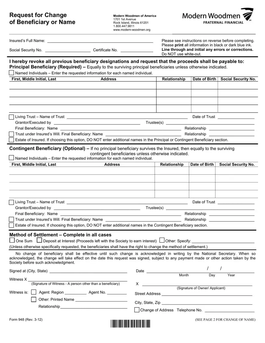 Modern Woodmen 948 Form first page preview