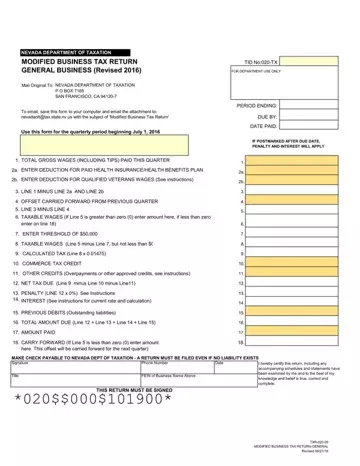 Modified Business Tax Form Preview