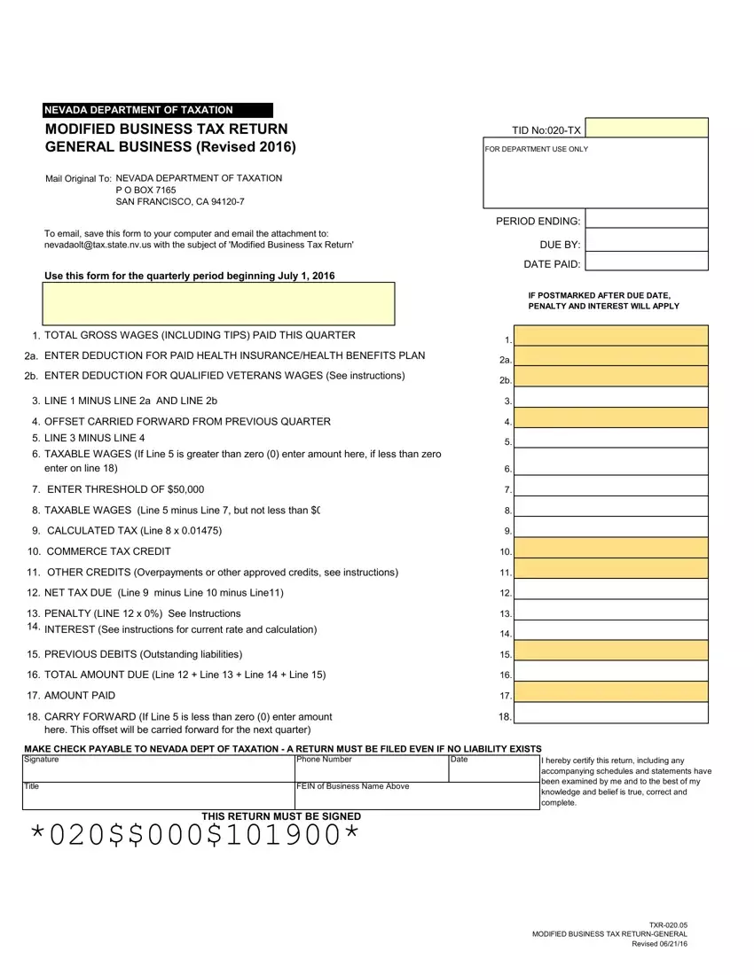 Modified Business Tax Form first page preview