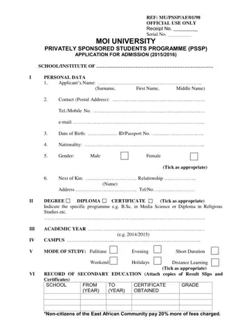 Moi University Application Form Preview