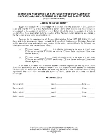 Money Agreement Oregon Form Preview