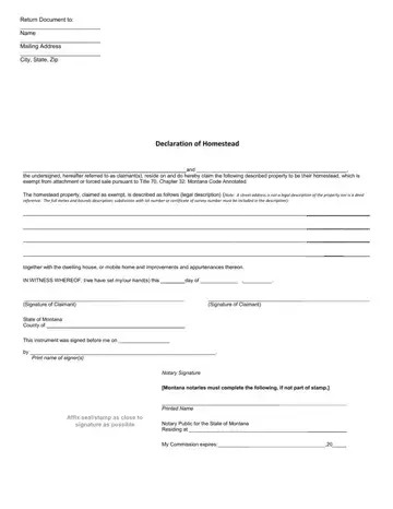 Montana Declaration Homestead Form Preview