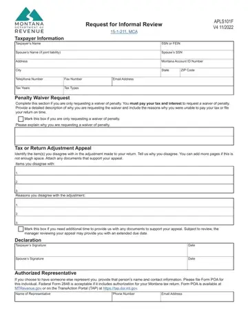 Montana Form Apls101F Preview