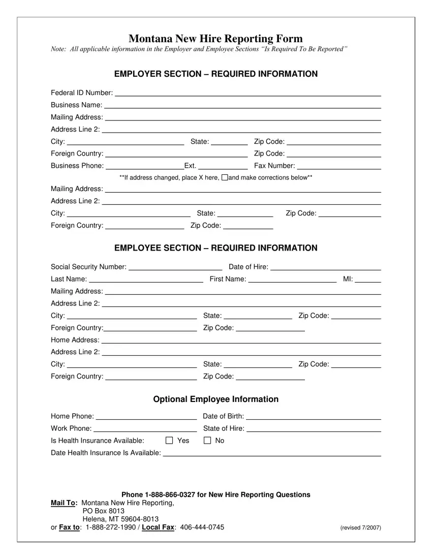 Montana New Hire Form first page preview