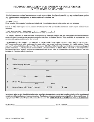 Montana Post Standard Application Form Preview