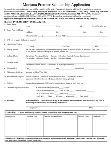 Montana Premier Scholarship Form Preview