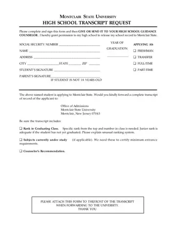 Montclair Transcript Request Form Preview
