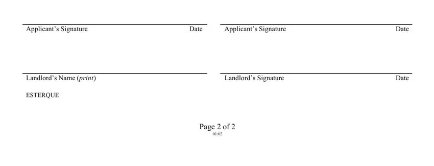 rental form maryland ApplicantsSignature, LandlordsSignature, Date, Date, Date, and Pageof blanks to complete