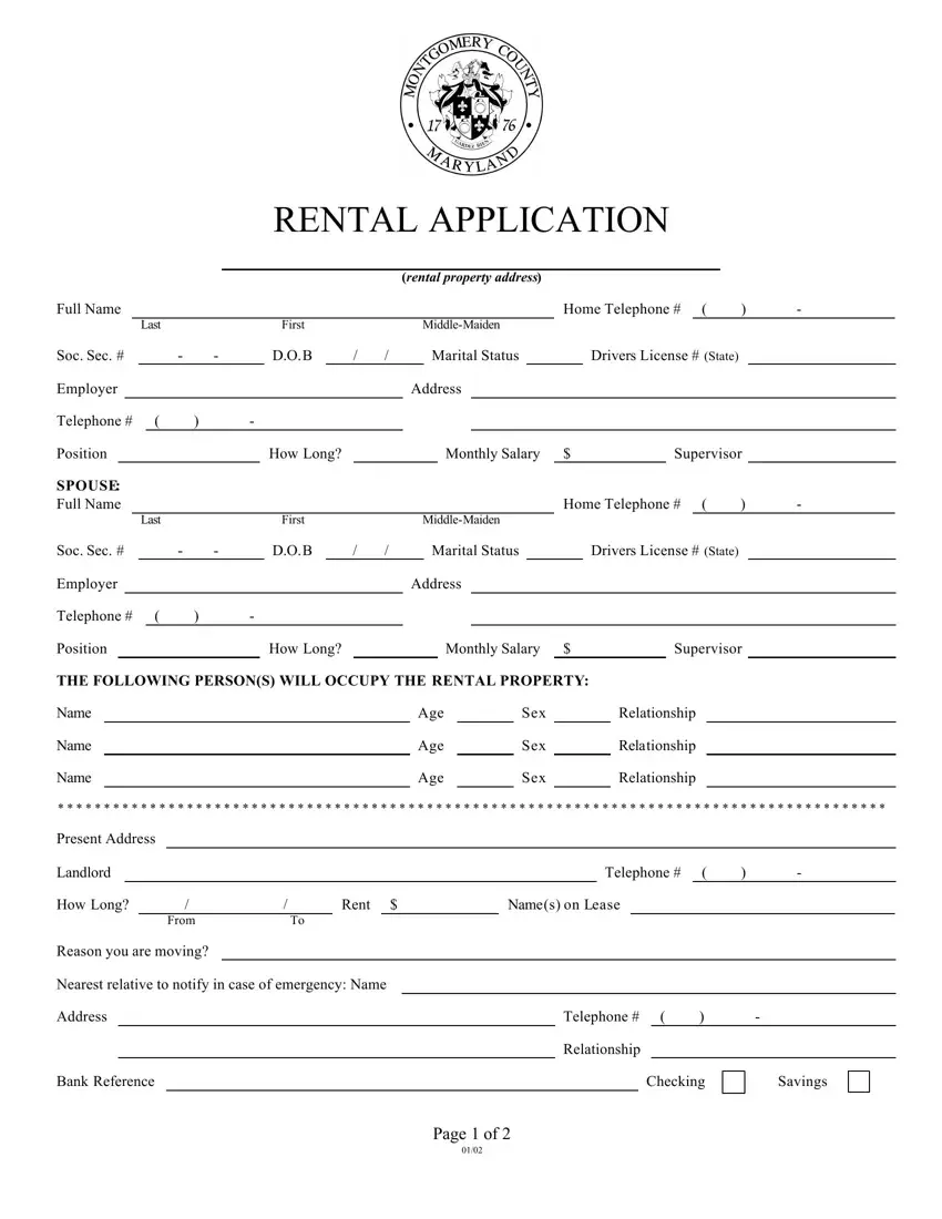 Montgomery Rental Application first page preview