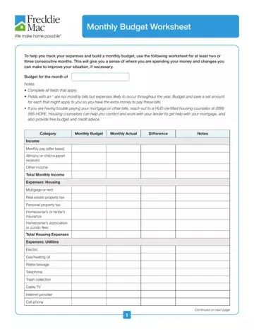 Monthly Budget Worksheet Preview