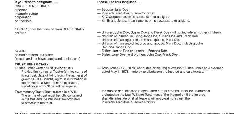 part 2 to completing mony life insurance beneficiary change form