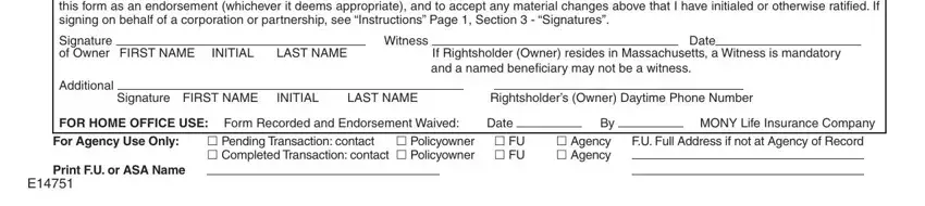 Entering details in mony life insurance beneficiary change form step 5