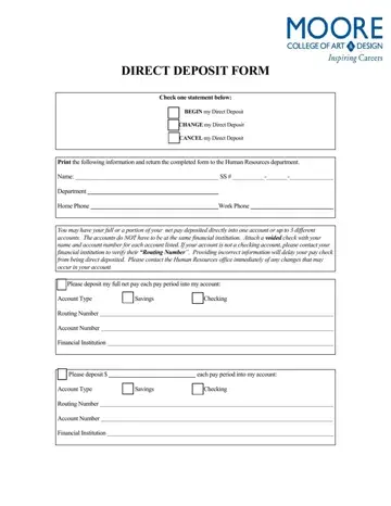 Moore Direct Deposit Form Preview
