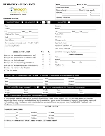 Morgan Residency Application Form Preview