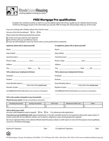 Mortgage Prequalification Worksheet Preview