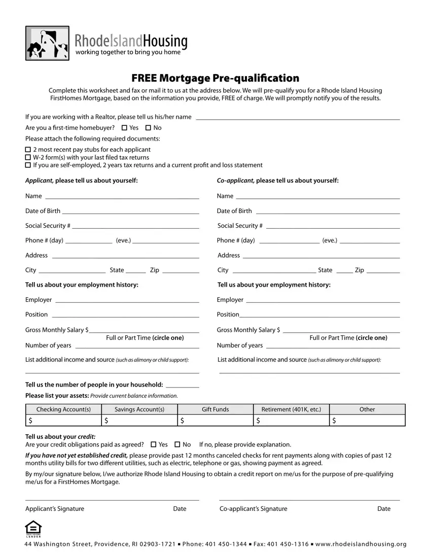 Mortgage Prequalification Worksheet first page preview