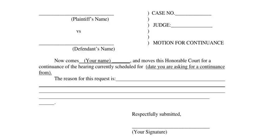 motion for continuance form empty spaces to fill out
