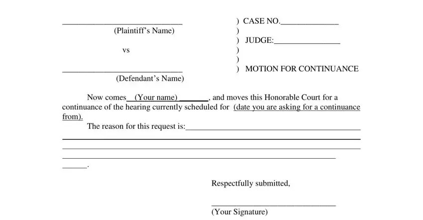 court continuance letter empty spaces to fill out