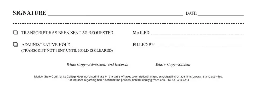 Filling out motlow transcript request form part 2
