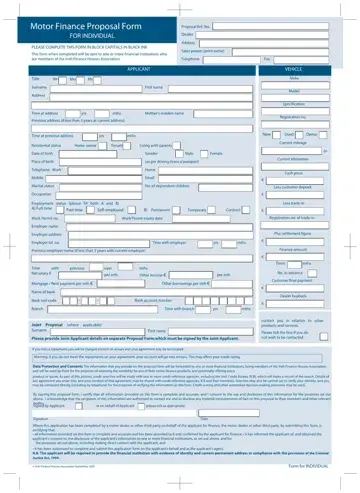 Motor Finance Proposal Form Preview
