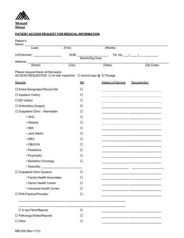 Mount Sinai Medical Form Preview