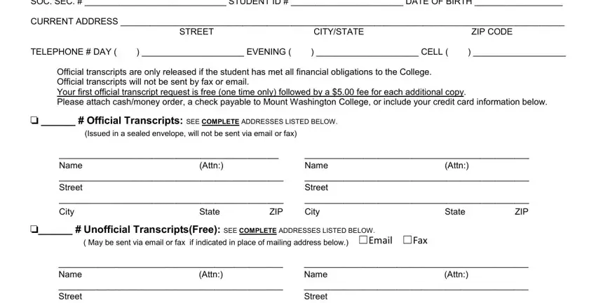 how to get my transcript from hesser college Attn, NameStreetCityZIP, NameStreetZIPCity, Attn, State, State, DATE, NameStreetCityZIP, Attn, State, EmailFax, NameStreetZIPCity, and Attn fields to fill out