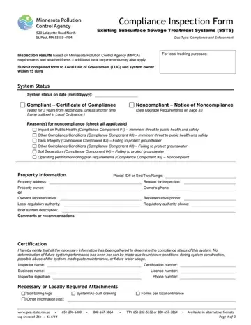 Mpca Compliance Inspection Form Preview