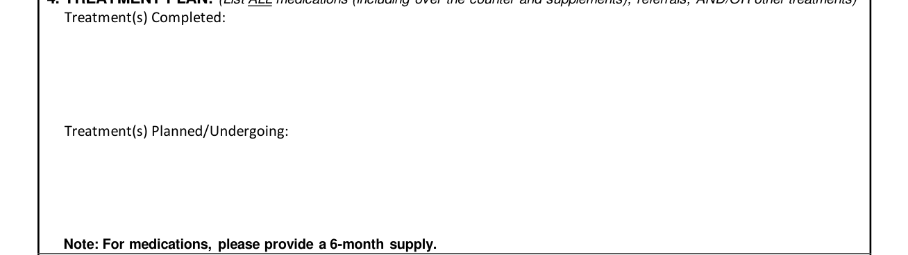 MSC Form 6110/2 example filled out, treatment plan