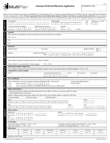Multiplan Physician Application Form Preview