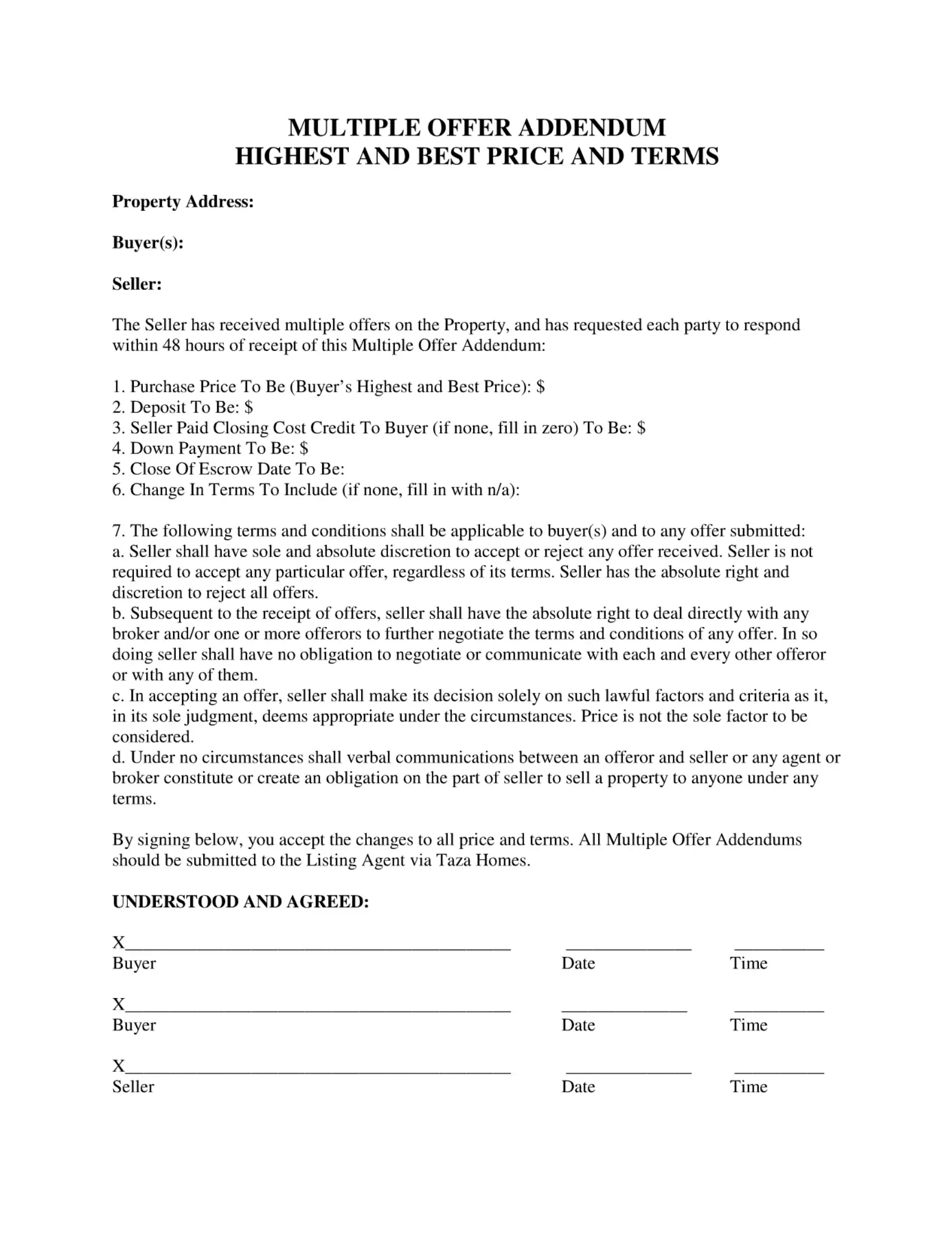  Multiple Offer Summary Worksheet PDF Form FormsPal